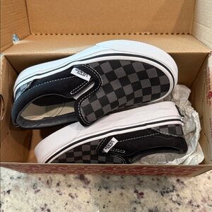 Vans Kids Black and Gray Checkered Slip-On Sneakers